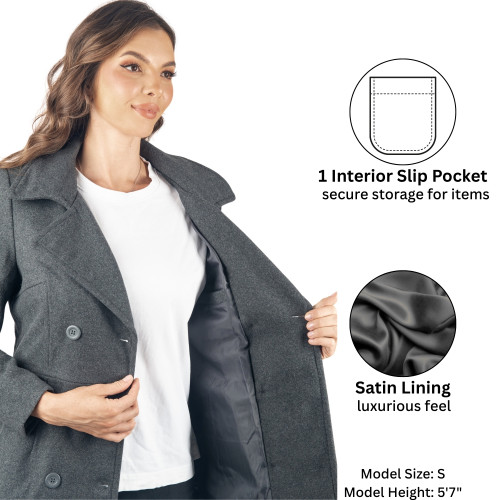Alpine Swiss Emma Women's Wool Peacoat – Double-Breasted 3/4